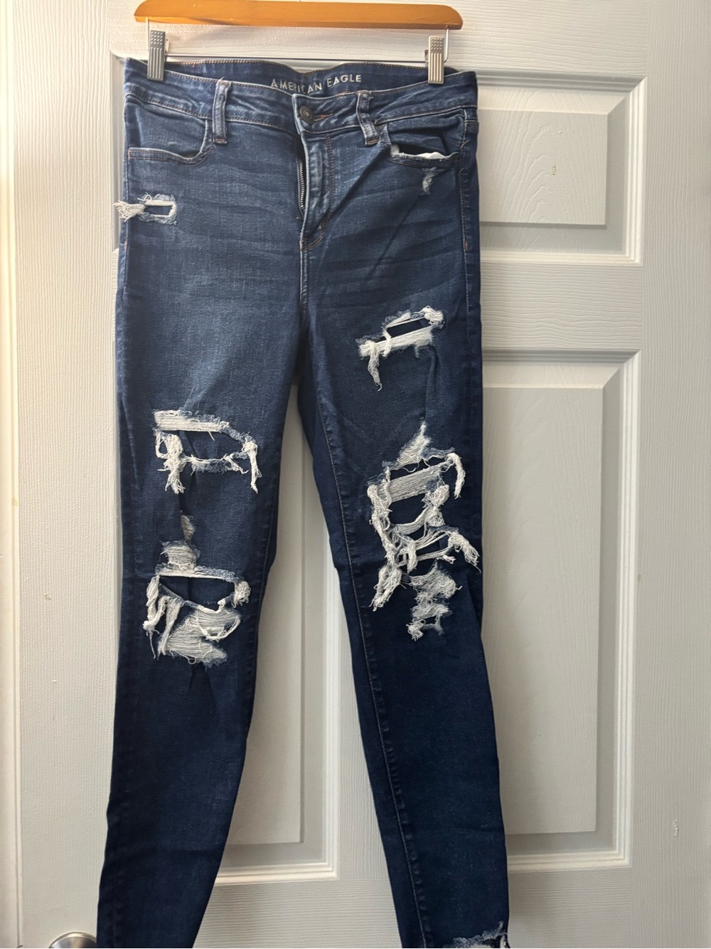 American Eagle Outfitters Dark Blue Distressed Skinny Jeans
